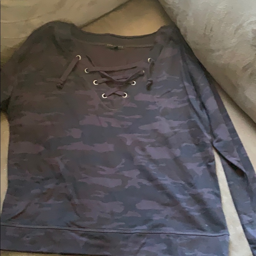 Sanctuary Camo Sweatshirt with Lace up front